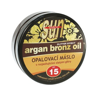 Vivaco SUN Argan Bronz Oil opalovací máslo s rozjasňujícími zlatými glitry SPF 15 200 ml