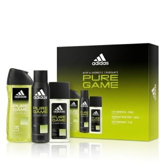 Adidas Pure Game DEO ve spreji 150 ml + DEO ve skle 75 ml + SG na tělo i vlasy 250 ml M